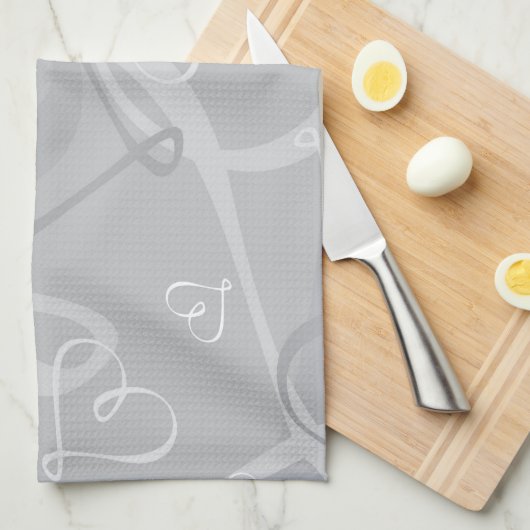 Silberes Herzmuster Küchentuch (Viertel Falte)