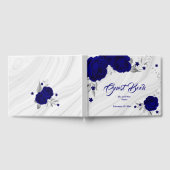 silberfarbene Blätter aus royalblauem Blumen Gästebuch (Voll)