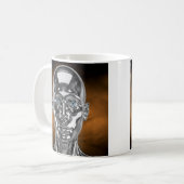 Silberfarbene blauäugige Roboter Kaffeetasse (Vorderseite Links)