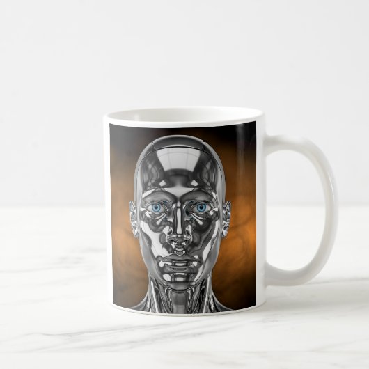 Silberfarbene blauäugige Roboter Kaffeetasse (Rechts)