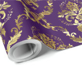 Silberfarbene Floralmuster mit lila Hintergrund Geschenkpapier (Rolleneckpunkt)