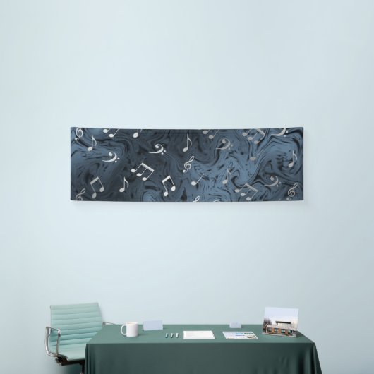 silberfarbene Musiknoten in Blau Banner (Messeveranstaltung)