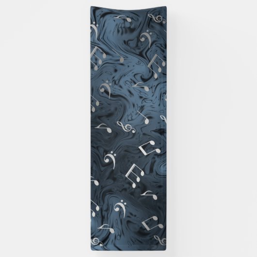 silberfarbene Musiknoten in Blau Banner (Vertikal)