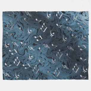 silberfarbene Musiknoten in Blau Fleecedecke