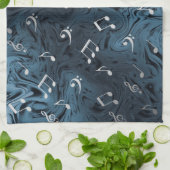 silberfarbene Musiknoten in Blau Geschirrtuch (Gefaltet)