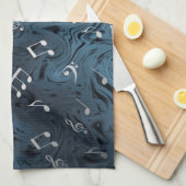 silberfarbene Musiknoten in Blau Geschirrtuch (Viertel Falte)