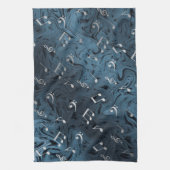 silberfarbene Musiknoten in Blau Geschirrtuch (Vertikal)