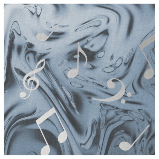 silberfarbene Musiknoten in Blau Stoff (Nahaufnahme)