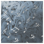 silberfarbene Musiknoten in Blau Stoff (Muster)
