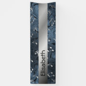 silberfarbene Musiknoten mit blauer Banner (Vertikal)