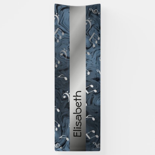 silberfarbene Musiknoten mit blauer Banner (Vertikal)