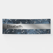 silberfarbene Musiknoten mit blauer Banner (Horizontal)