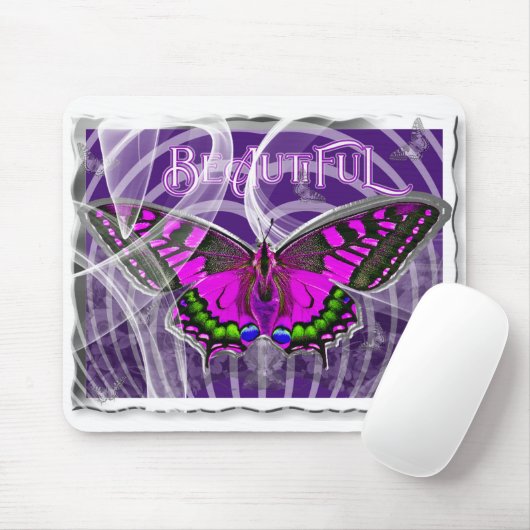 Silberfarbiger Schmetterling mit Wirbel Mousepad (Mit Mouse)