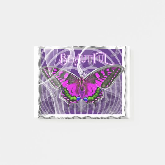 Silberfarbiger Schmetterling mit Wirbel Post-it Klebezettel (Vorderseite)