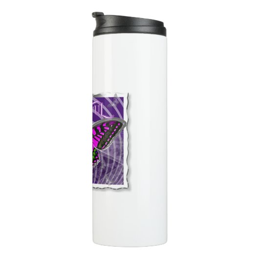 Silberfarbiger Schmetterling mit Wirbel Thermosbecher (Nach rechts gedreht)