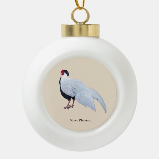 Silberfasan-Schmuck Keramik Kugel-Ornament (Vorderseite)