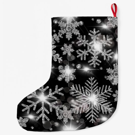 Silberfest-Schneeflockenmuster Großer Weihnachtsstrumpf (Rückseite)