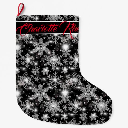 Silberfest-Schneeflockenmuster Großer Weihnachtsstrumpf (Vorderseite)