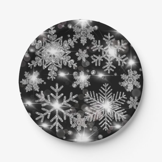 Silberfest-Schneeflockenmuster Pappteller (Vorderseite)