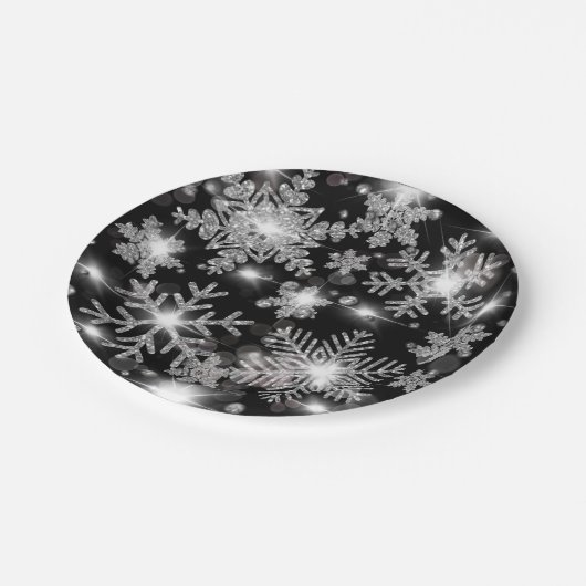 Silberfest-Schneeflockenmuster Pappteller (Schrägansicht)