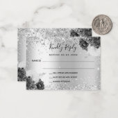 Silberflorale Glitzer monochrome Hochzeit RSVP Mitteilungskarte (Vorderseite/Rückseite Beispiel)