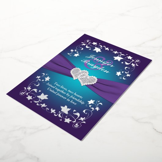 Silberflorale, Lila, Aquamarine Herzenshochzeit Folieneinladung (Gedreht)
