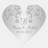 Silberflorale Wirbel Hochzeitskleber Herz-Aufkleber (Vorderseite)