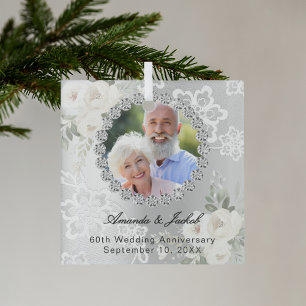 Silberflorale zum 60. Geburtstag der Hochzeit Ornament Aus Glas