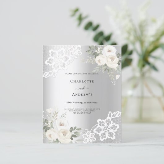 Silberfloralen 25. Hochzeitstag Einladung (Stehend Vorderseite)