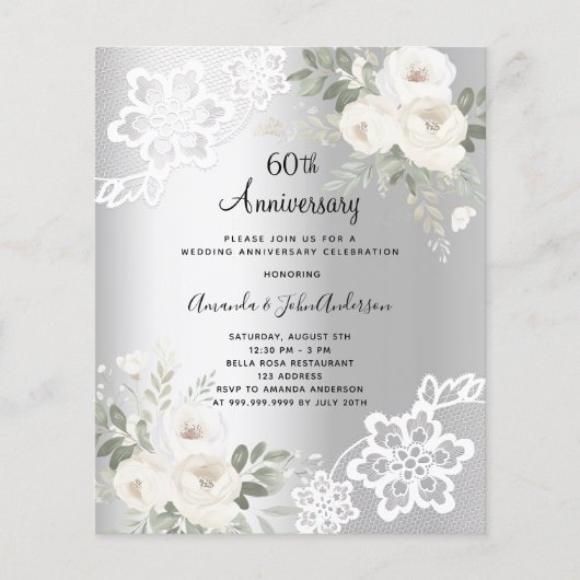 Silberfloralen 60. Hochzeitstag Einladung (Vorderseite)