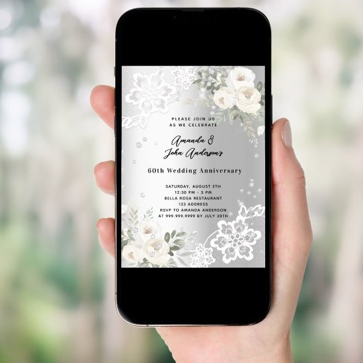 Silberfloralen Diamant 60. Hochzeitstag Einladung