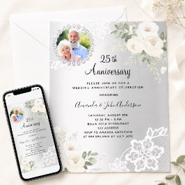 Silberfloralen Foto 25. Hochzeitstag Einladung