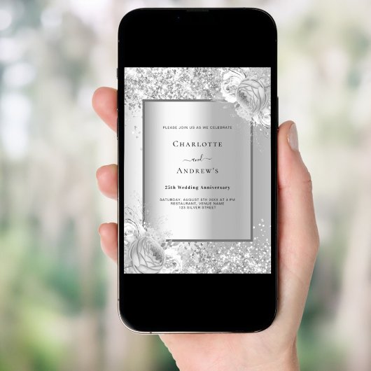 Silberfloralen Luxus 25. Hochzeitstag Einladung