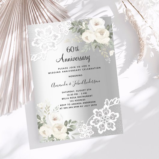 Silberfloralen Luxus 60. Hochzeitstag Einladung