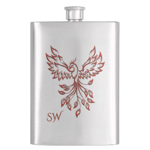 Silberflug eines Phoenix-Mit Monogramm Flachmann
