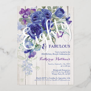 Silberfolie Achtzig Blaue Aquarell-Rose Einladung