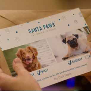 Silberfolie & Blaue Santa Pfoten Zwei Hunde Fotoka Folien Feiertagskarte