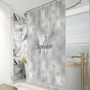 Silberfolie Diamond Glitzer Muster Monogram Duschvorhang