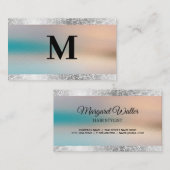 Silberfolie | Glastextur Hintergrund | Monogramm Visitenkarte (Vorne/Hinten)