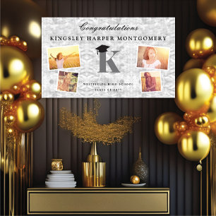 Silberfolie Monogramm 4 Foto Stylish Grad Party Banner