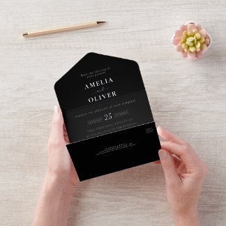 Silberfolie QR Code dunkle schwarze typografische  All-in-One-Einladung