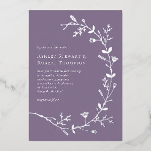 Silberfolie Rebe Scroll Hochzeit, Staubiges Lila Folieneinladung