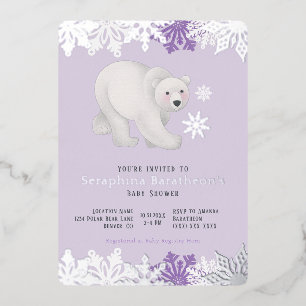 Silberfolie-Schneeflocke Polar Lila Baby Shower Folieneinladung