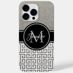 Silberfolie Schwarz-weiß griechischer Schlüssel Mo Case-Mate iPhone 14 Pro Max Hülle
