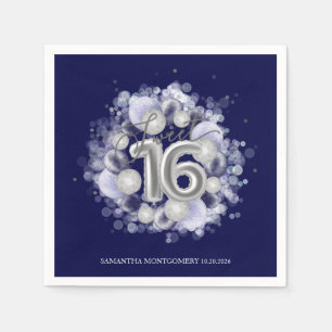 Silberfolie Sweet 16 Geburtstagsballons Königlich Serviette