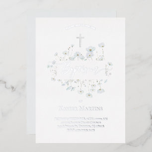 Silberfolie Text Taufe zarte Blumen Folieneinladung
