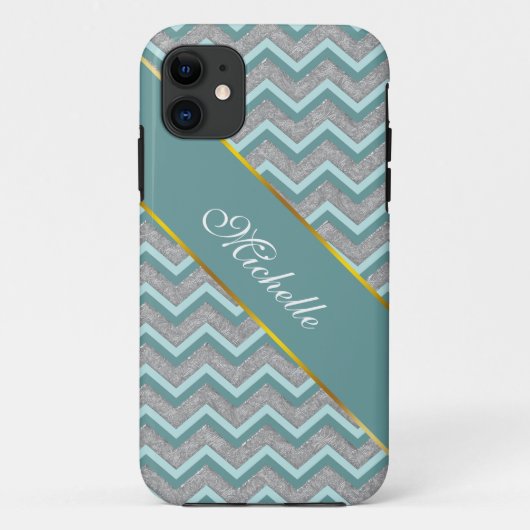 Silberfolie und Aquamarines ZigZag Case-Mate iPhone Hülle (Rückseite)
