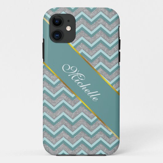 Silberfolie und Aquamarines ZigZag Case-Mate iPhone Hülle (Rückseite)