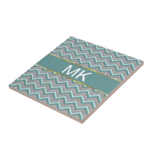 Silberfolie und Aquamarines ZigZag Fliese (Seite)