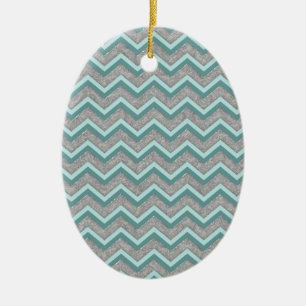 Silberfolie und Aquamarines ZigZag Keramik Ornament